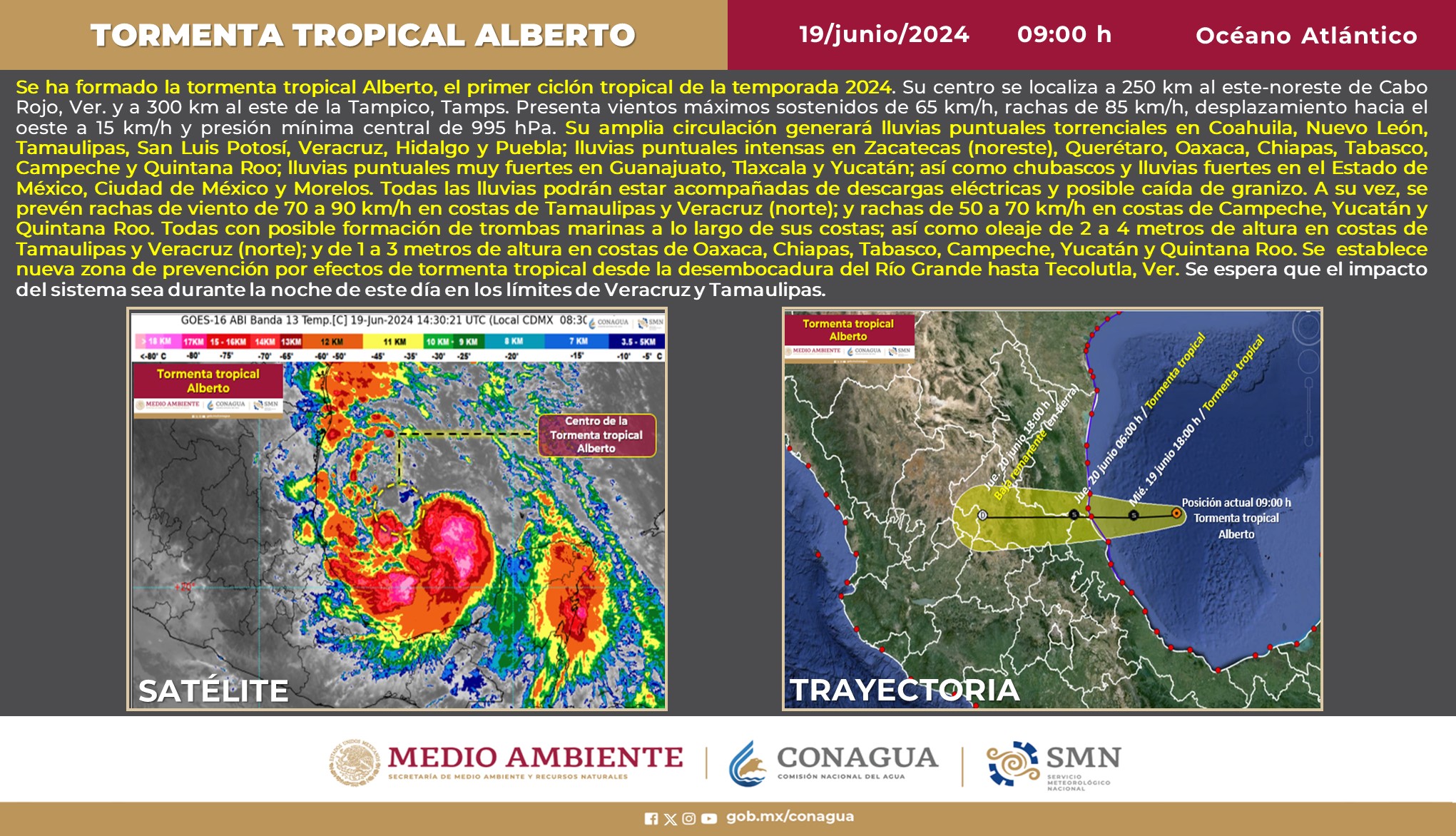 Se forma tormenta tropical Alberto, el primer ciclón de la temporada; llegarán lluvias intensas para Zacatecas